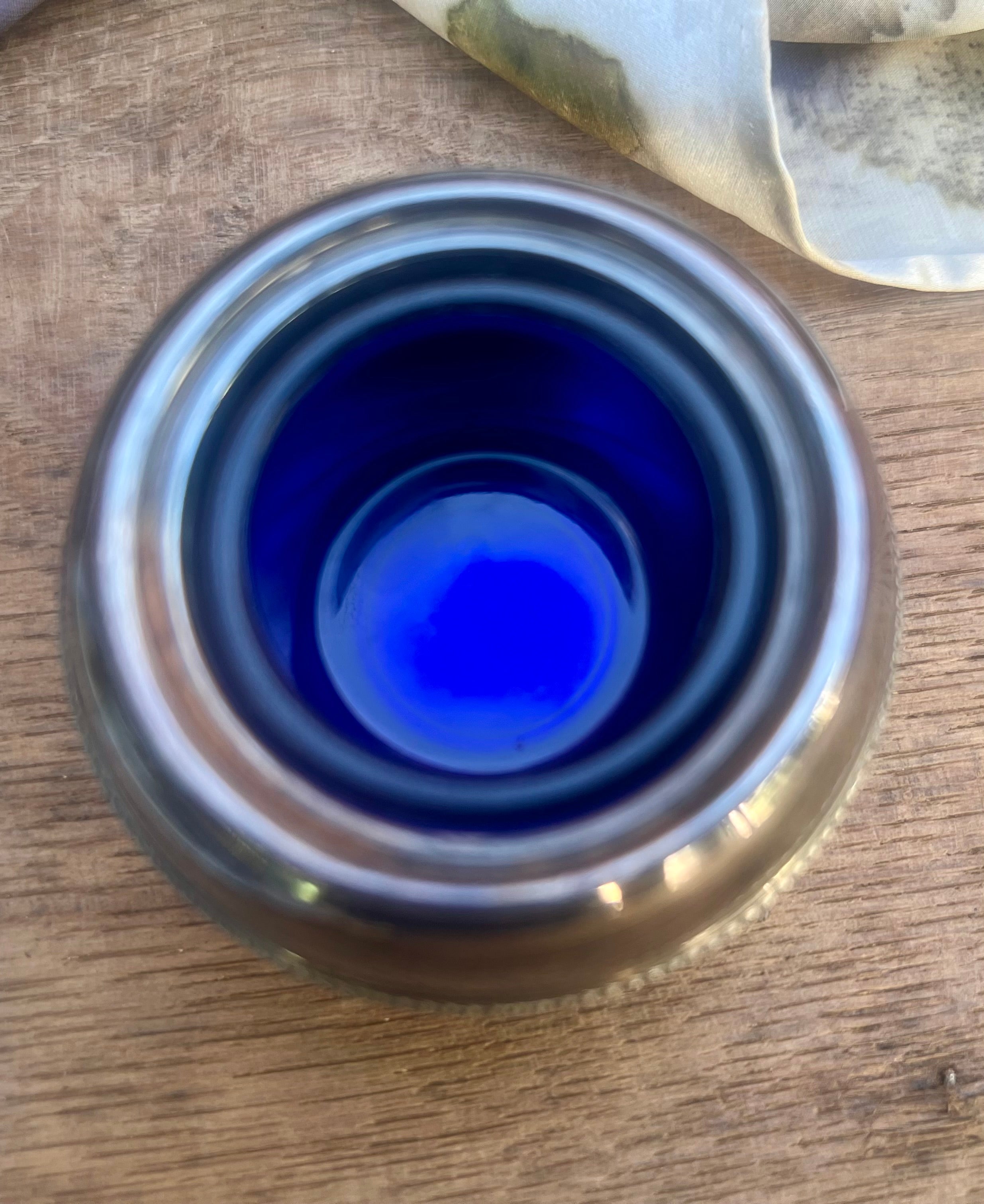 Silver Plated Inkwell — English Silver Plate & Cobalt Blue Glass, c.1900s–1920s