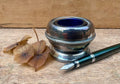 Vintage Silver-Plated Inkwell with Cobalt Blue Glass Liner | Made in England
