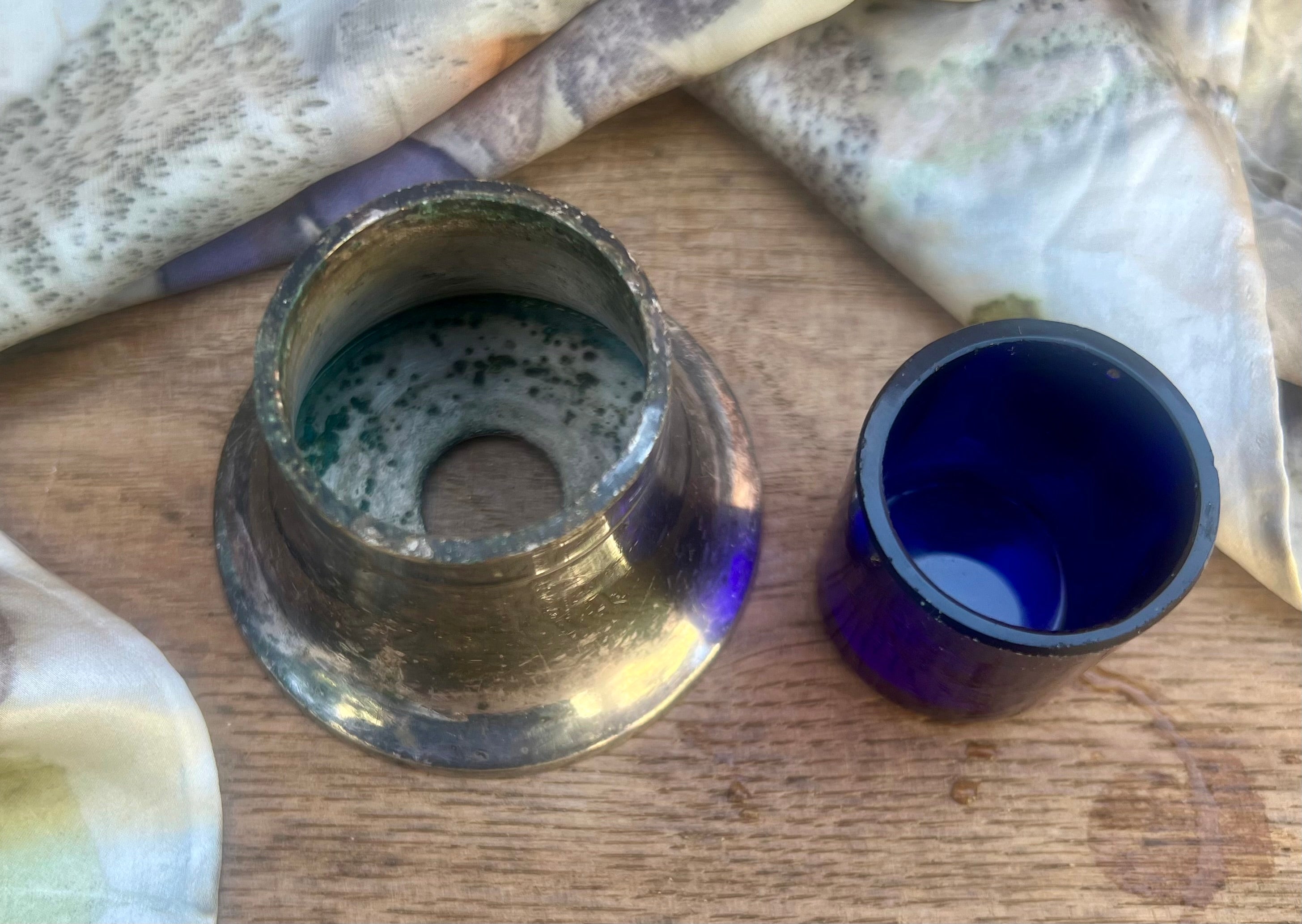 Victorian EPNS Inkwell — Sheffield Silver Plate & Cobalt Blue Glass, c.1880s–1900s