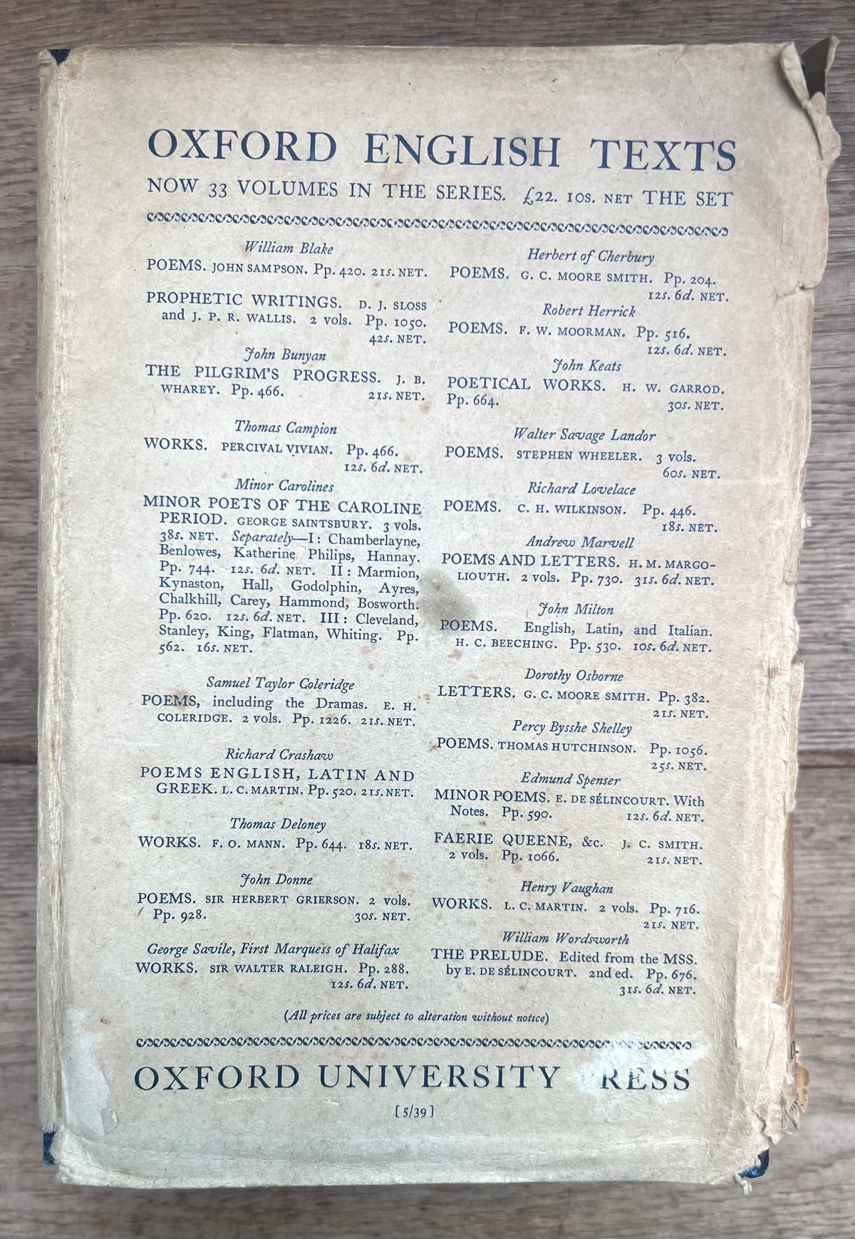 The Poetical Works of John Keats — 1939 Oxford Edition with Handwritten Poetry & Original Dust Jacket