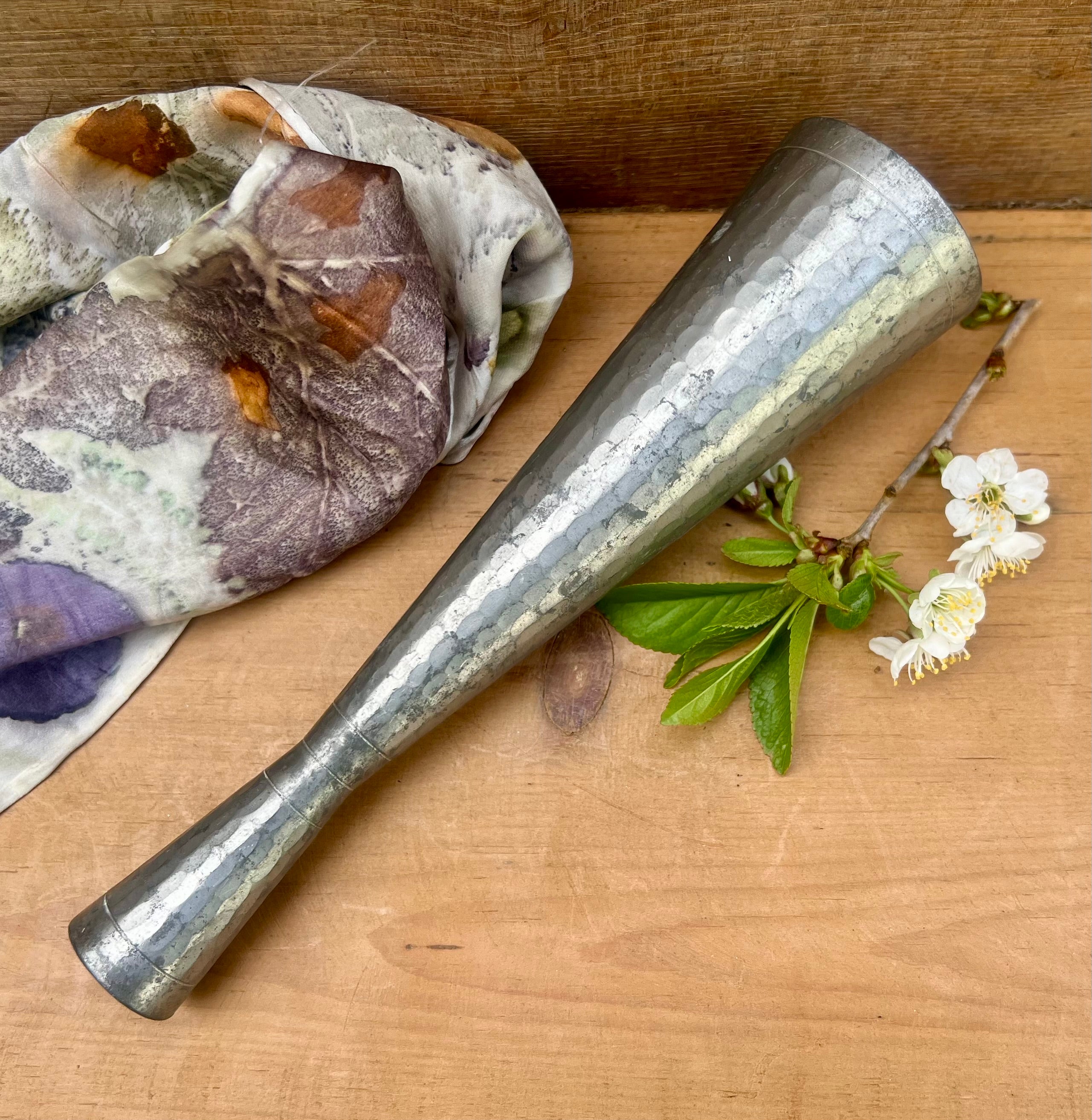 Vintage Selangor Pewter Bud Vase – Hammered Pewter Vase 8” Tall