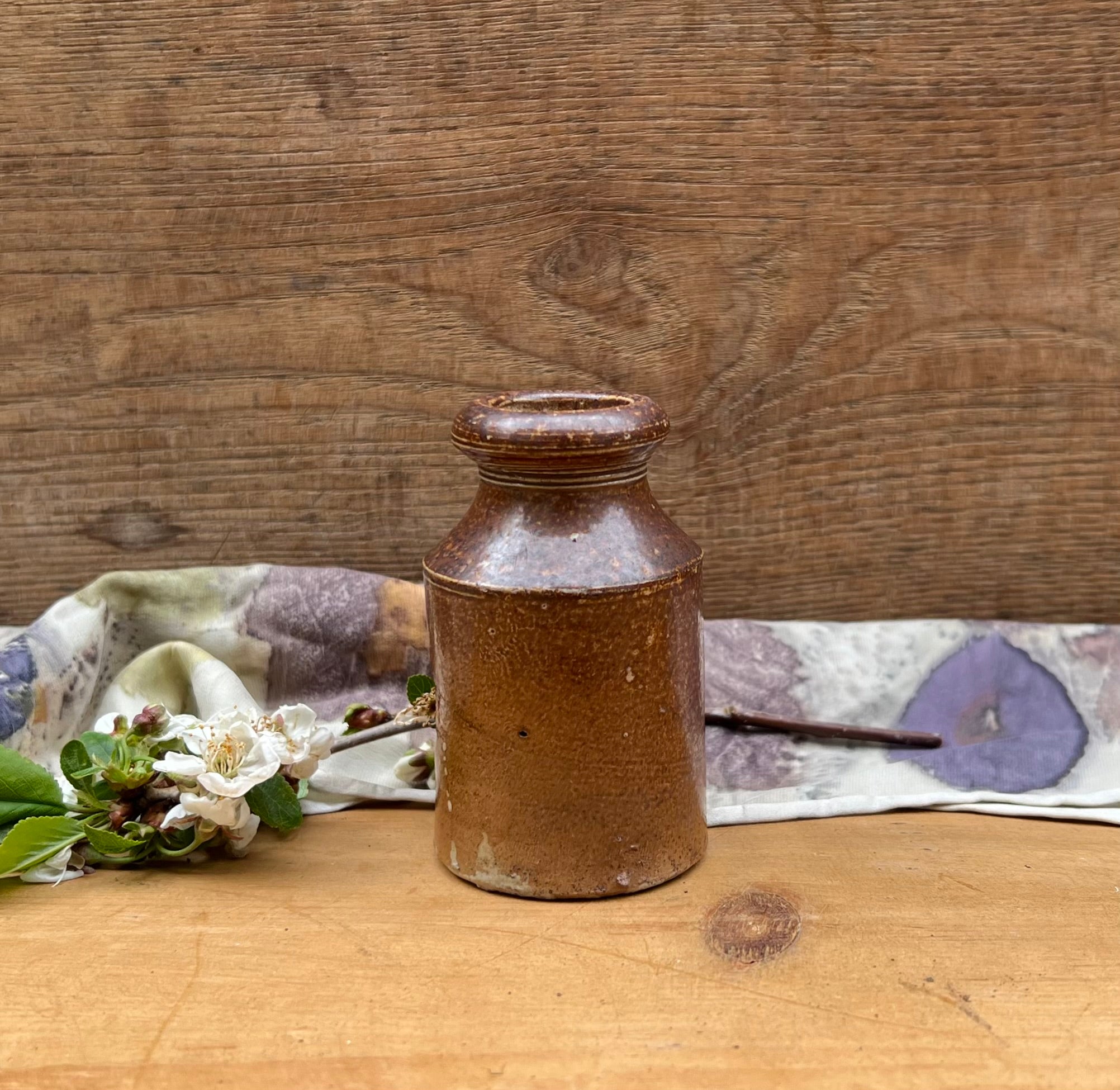 Brown Stoneware Inkwell