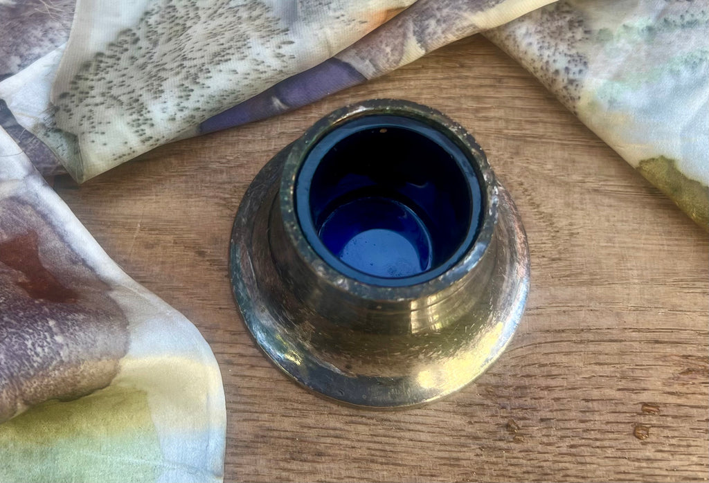 Victorian EPNS Inkwell — Sheffield Silver Plate & Cobalt Blue Glass, c.1880s–1900s
