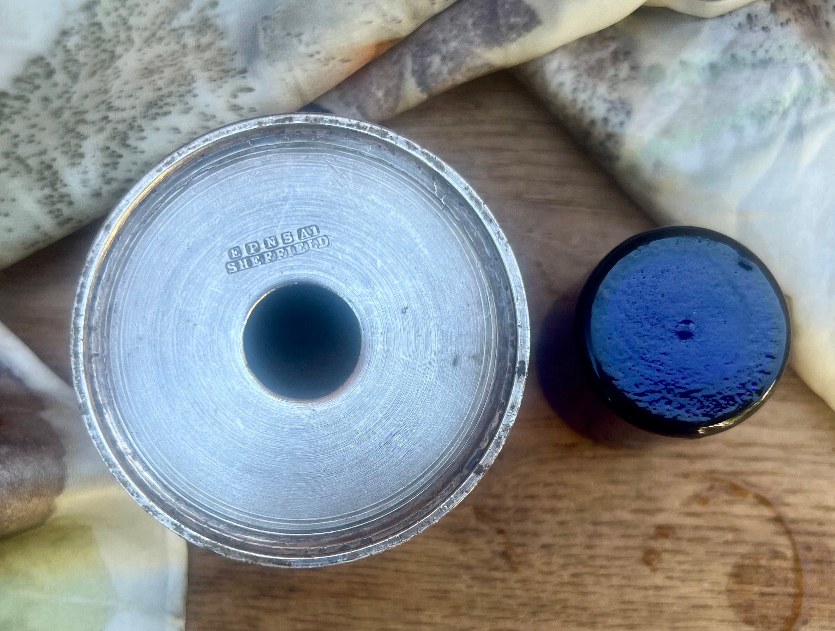 Victorian EPNS Inkwell — Sheffield Silver Plate & Cobalt Blue Glass, c.1880s–1900s