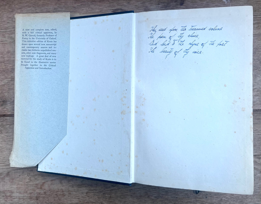The Poetical Works of John Keats — 1939 Oxford Edition with Handwritten Poetry & Original Dust Jacket
