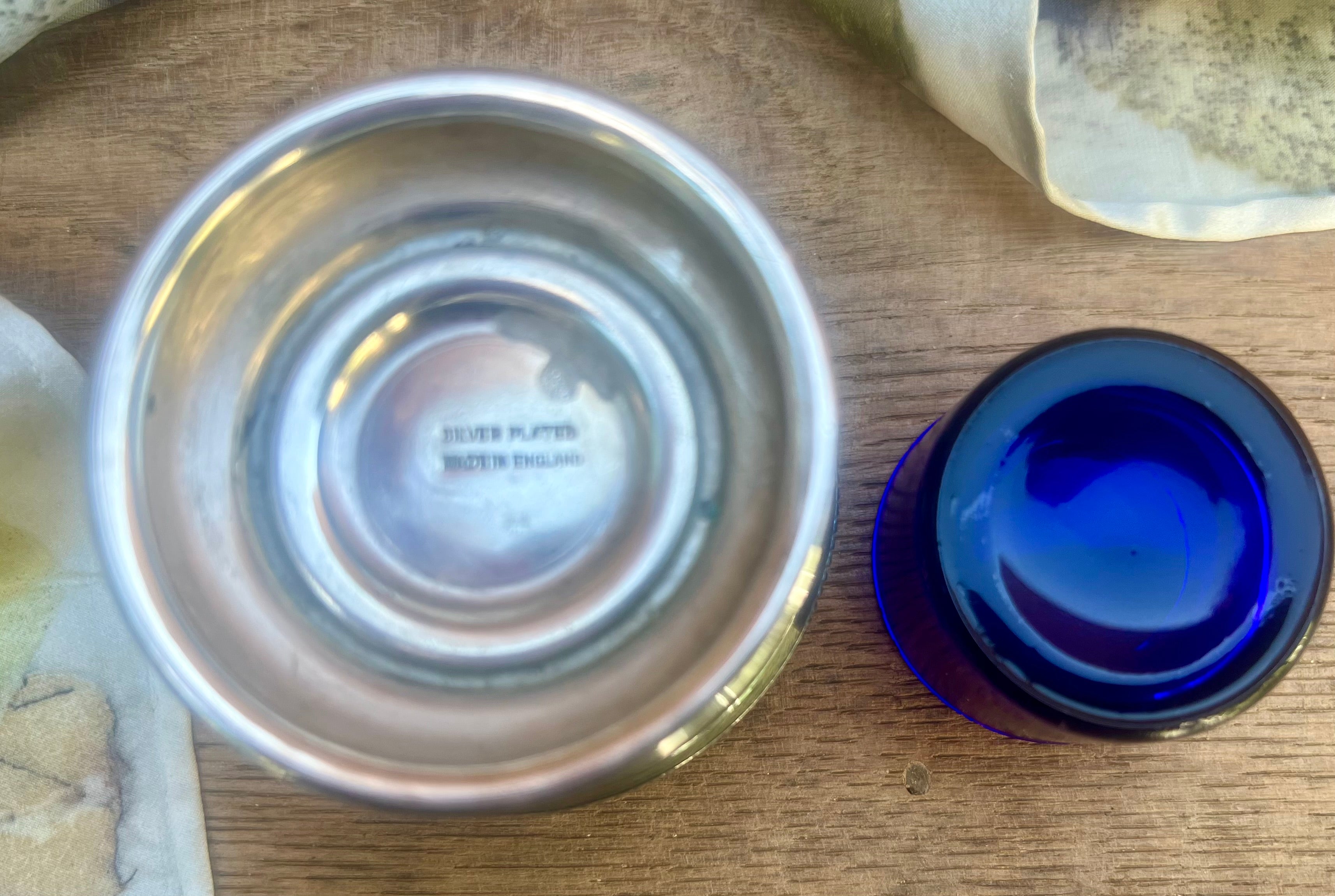 Silver Plated Inkwell — English Silver Plate & Cobalt Blue Glass, c.1900s–1920s