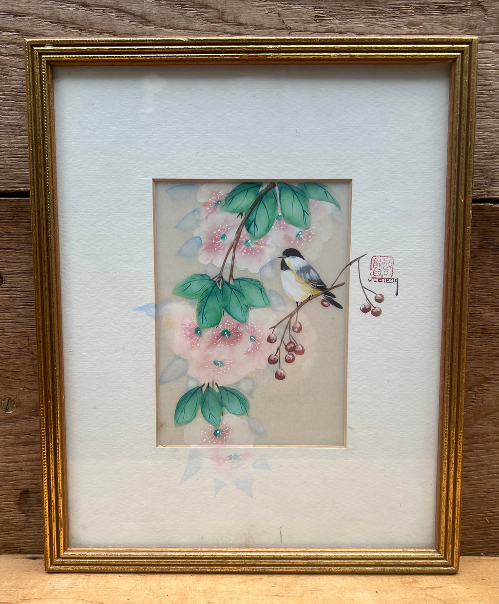 Vintage East Asian Bird & Blossom Painting on Silk – Signed & Sealed