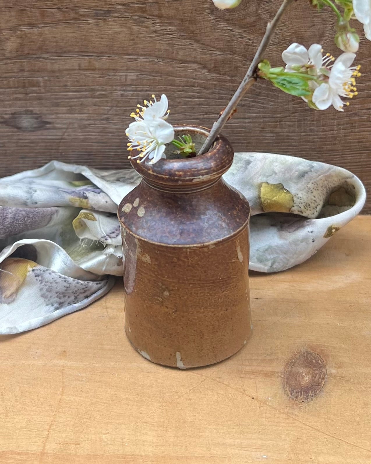 Brown Stoneware Inkwell