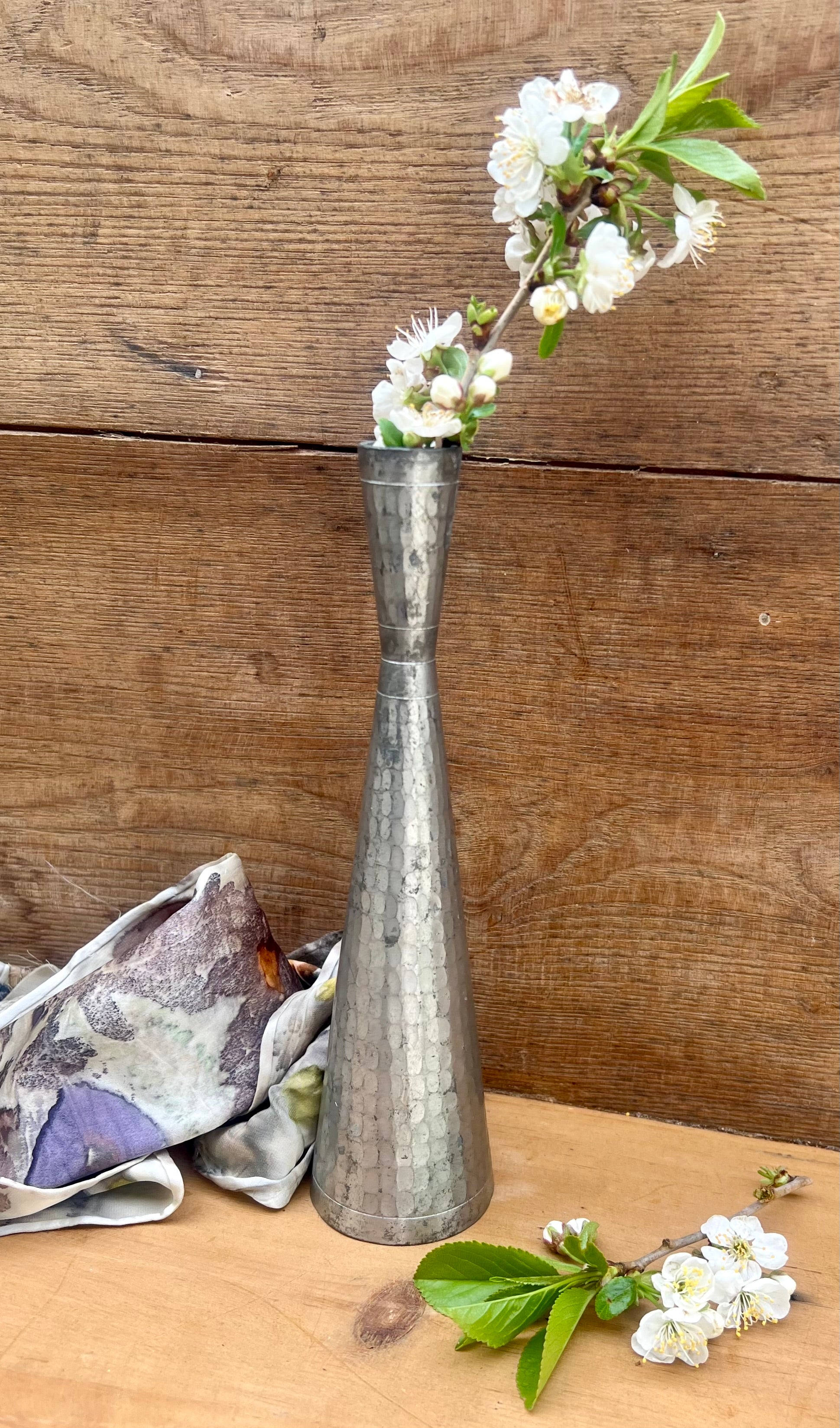 Vintage Selangor Pewter Bud Vase – Hammered Pewter Vase 8” Tall